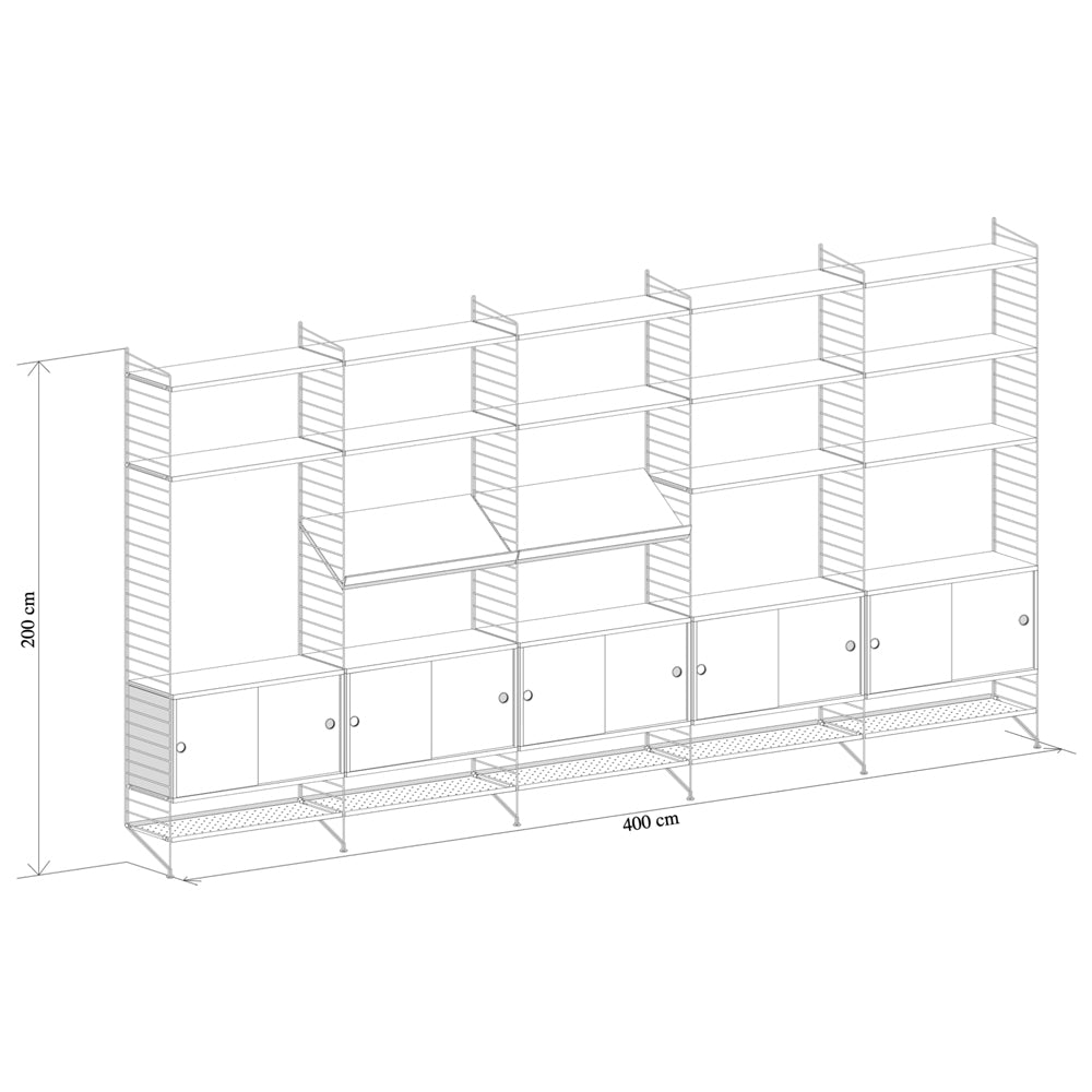 Sistema String® - Repisero con gabinetes White